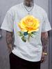 Stylish Yellow Rose Print Crew Neck T-shirt - Casual Regular Fit