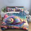Colorful Snail Art Set Decoration Bedding Set With 1 Duvet Cover 2 Pillowcases Single Double King Queen, Gift