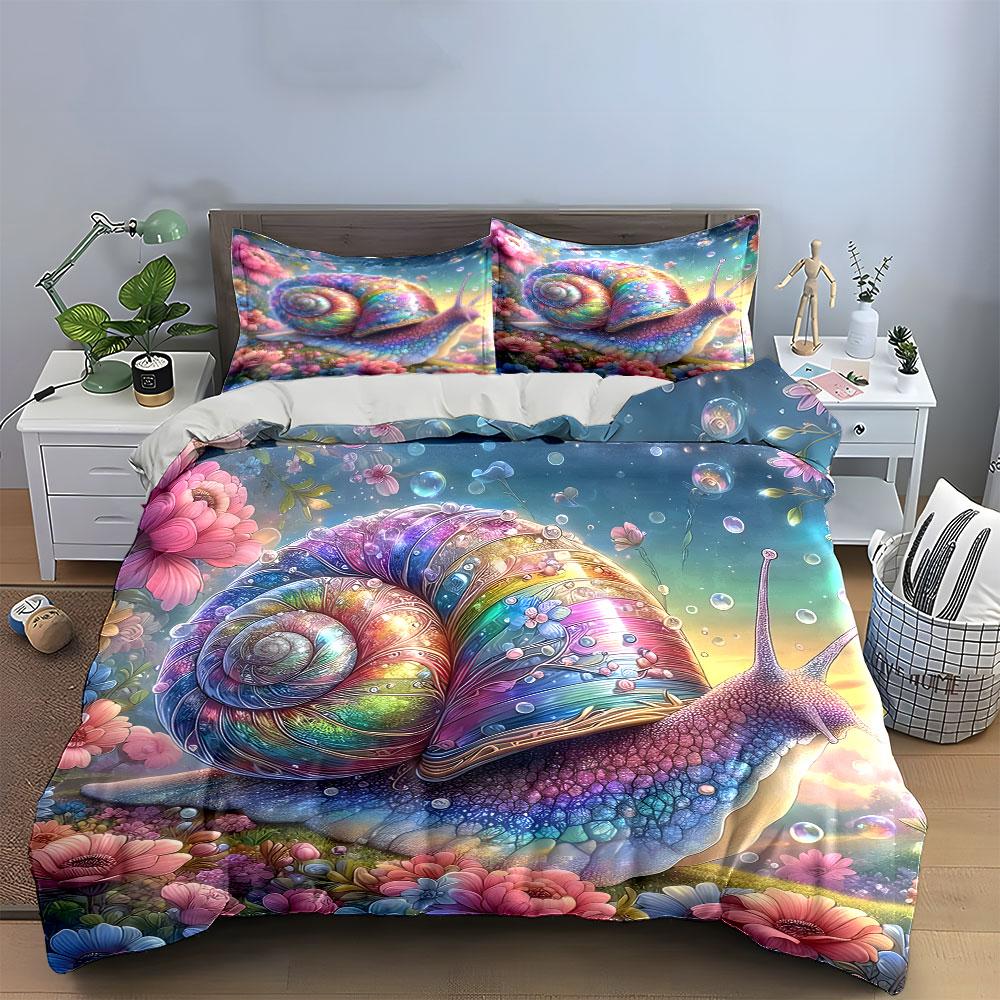 Colorful Snail Art Set Decoration Bedding Set With 1 Duvet Cover 2 Pillowcases Single Double King Queen, Gift
