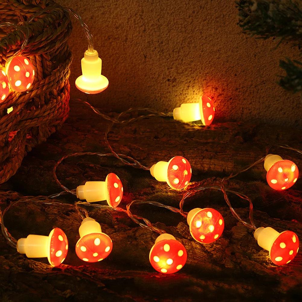LED Garland String Lights USB Battery Powered Warm White Waterproof Mushroom Fairy Lights For Holiday Christmas Party Decoration
