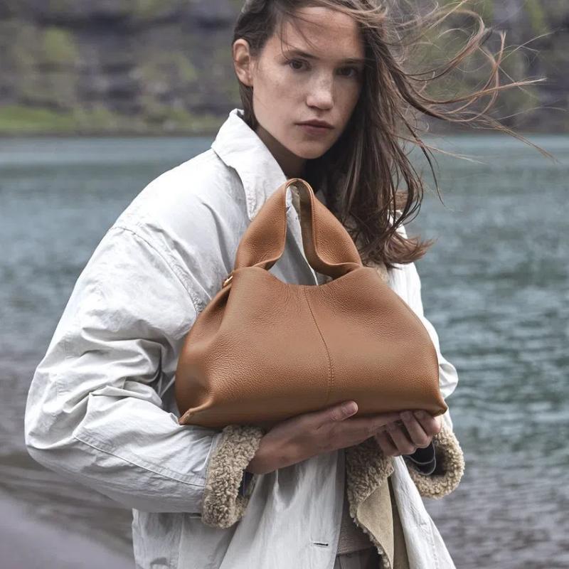 

Дизайнерская брендовая сумка женская сумка-пельмень сумка через плечо сумка для мамы мягкая PU кожаная сумка-тоут L коричневый