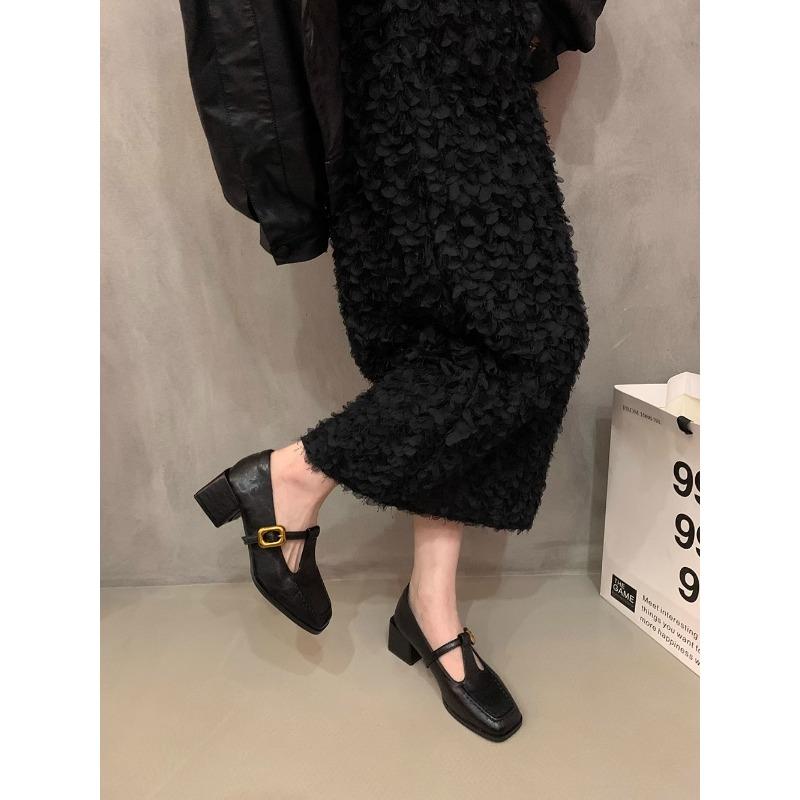 Niche design thick heel single shoes early autumn square head small leather shoes retro Mary Jane shoes women's shoes