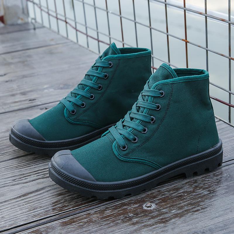 Fashion Men's Rubber Canvas Shoes Lace Up High Top Shoes For Men Spring Breathable Work Boots Slip On Casual Outdoor Vulcanized Shoes