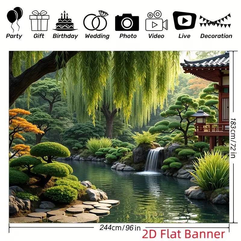 

2D Peaceful Asian Zen Garden with Waterfall & Pond Themed Backdrop 47.2x31.5inch/120*80cm