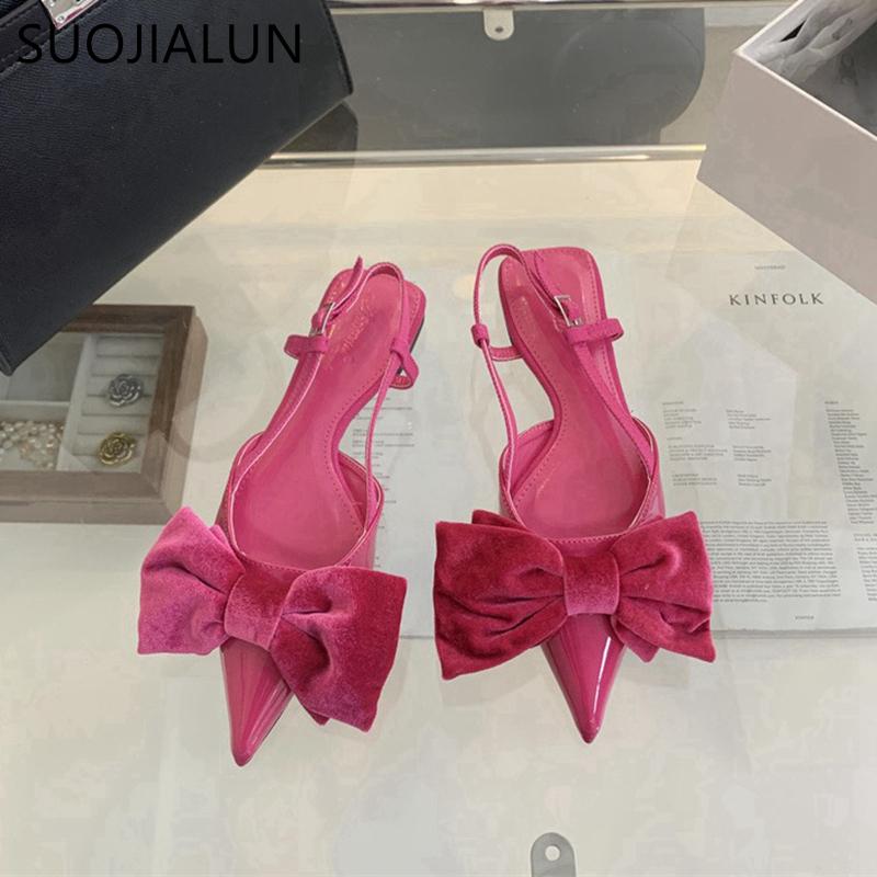 Fashion SUOJIALUN 2024 Spring New Women Sandal Fashion Big Bow-knot Ladies Elegant Slingback Shoes Flat Heel Outdoor Dress Mules Sandal