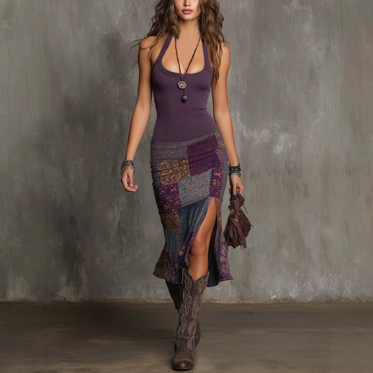 Women s Purple Spaghetti Strap Bodycon Slit Maxi Dress S фиолетовый