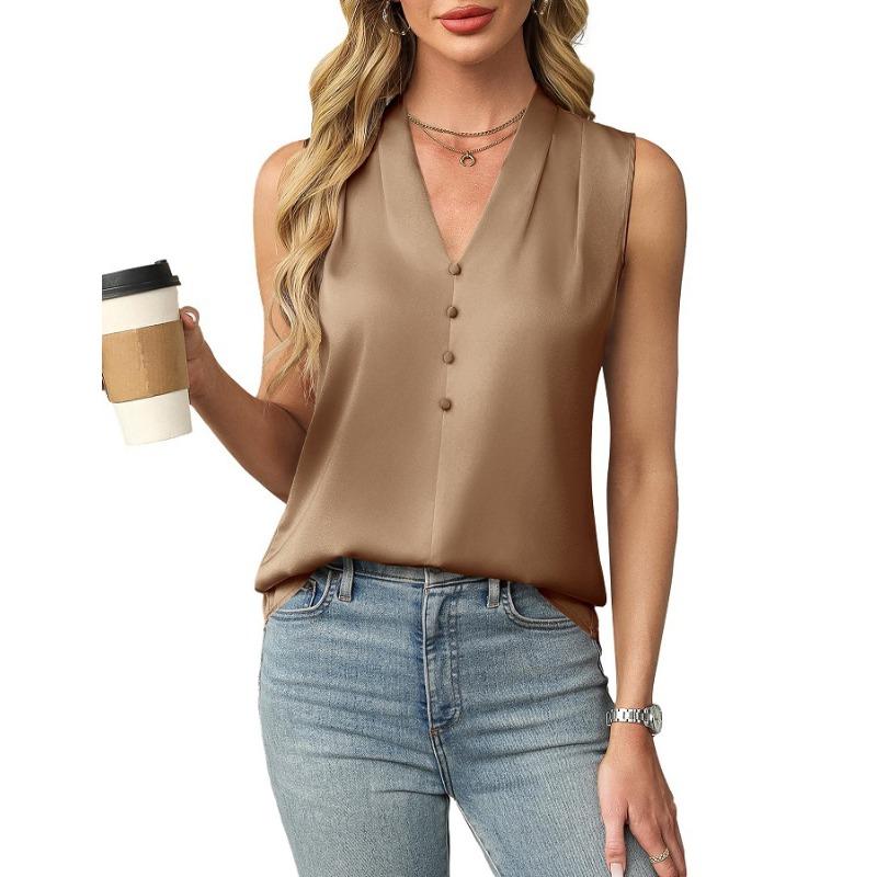 JPNTKY Women's Fashion Sleeveless V-Neck Casual Blouses & Shirts