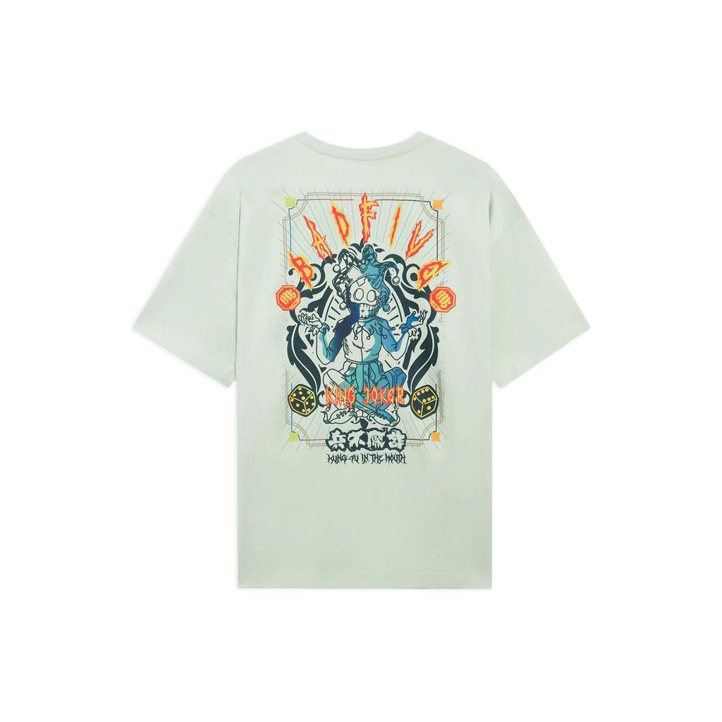 Li-Ning Badfive Cartoon Graphic Letter Print Loose Casual Round Neck T-Shirt Unisex Tops Foam-Green AHSS423-2