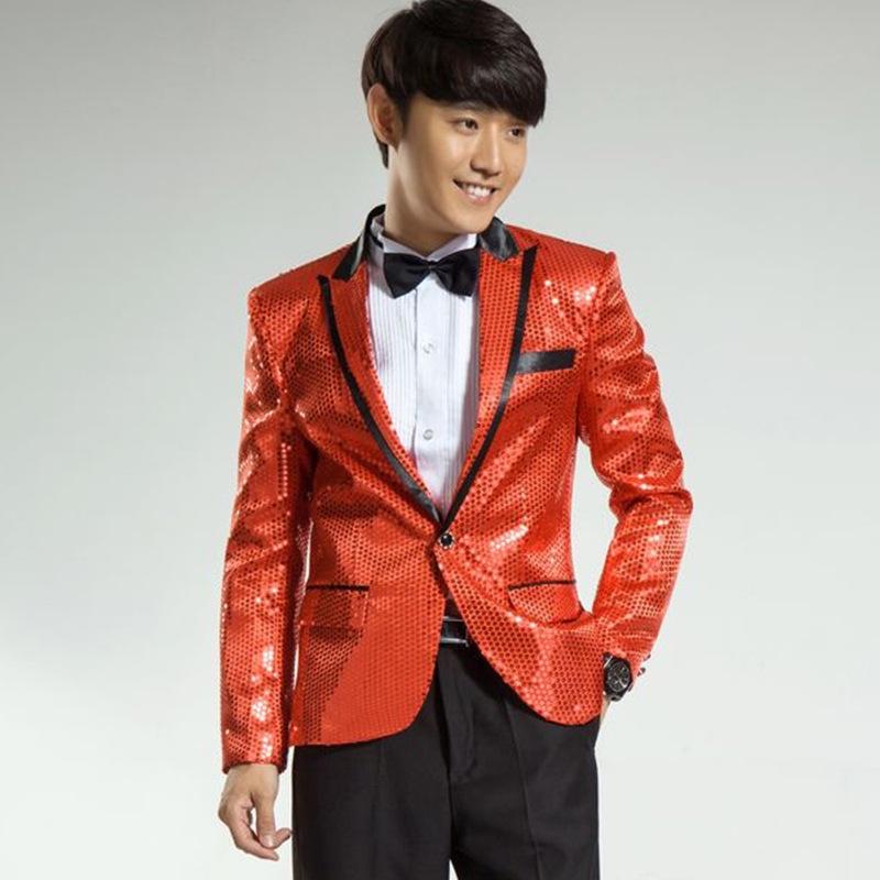 Men's Psy Style Sequin Performance Costume for Emcee, Singer, Choir, or Art Exam