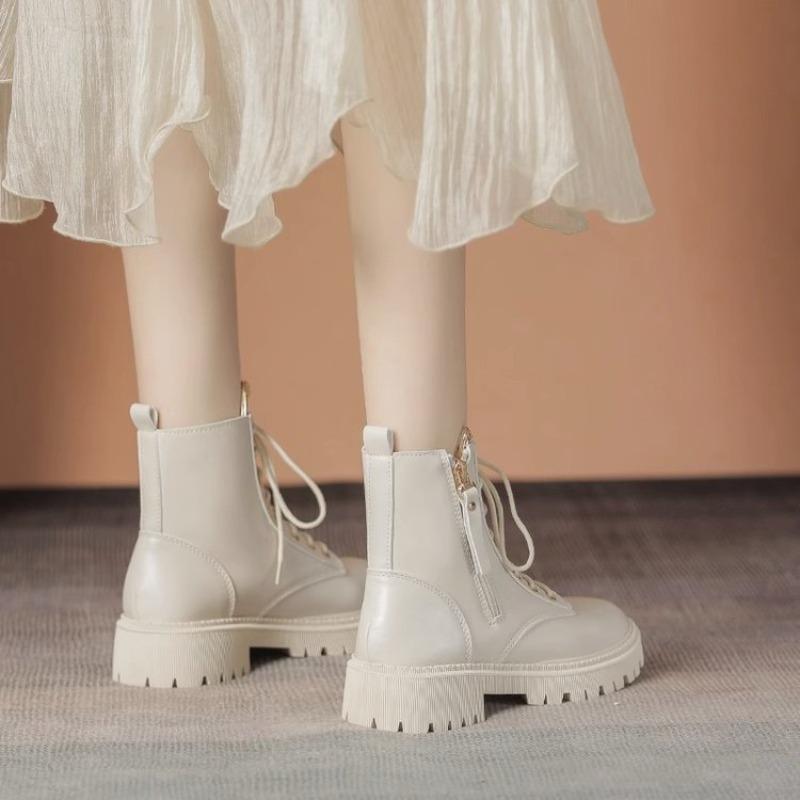 Trend Women's Pu Leather Ankle Boots Autumn Winter Round Toe Lace Up Shoes Woman Classic Fashion Motorcycle Platform Botas