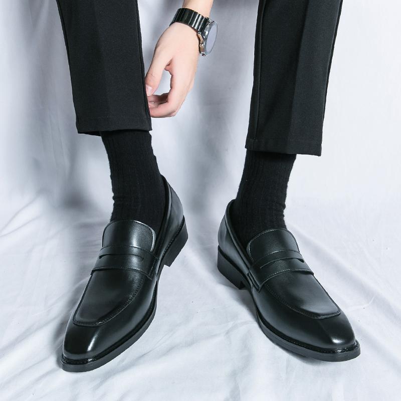 Ripe young men's simple genuine leather loafers elegant business fashion black formal luxury one foot casual office shoes
