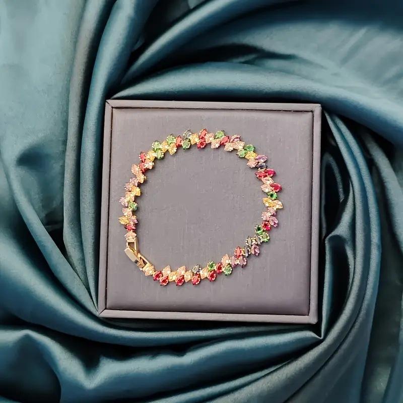 Fashionable Caibao Zircon Women's Bracelet, Buckle Bracelet, Colorful Diamond Shaped, Geometric Full Diamond, Designed Handpiece, High End Style
