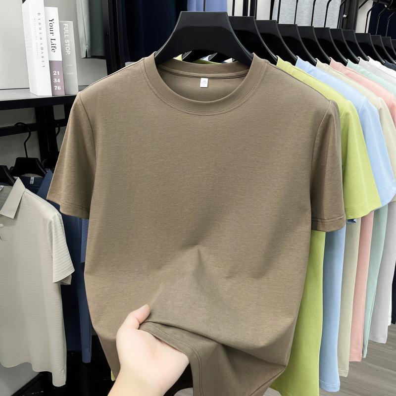 Men s Casual Breathable Lyocell Cotton Round Neck T-shirt - Solid Color, Non-Iron, Short Sleeve M