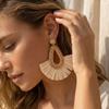 Wood Rattan Weave Earrings Round Beach Jewelry Retro Bohemian Drop Earrings  Women