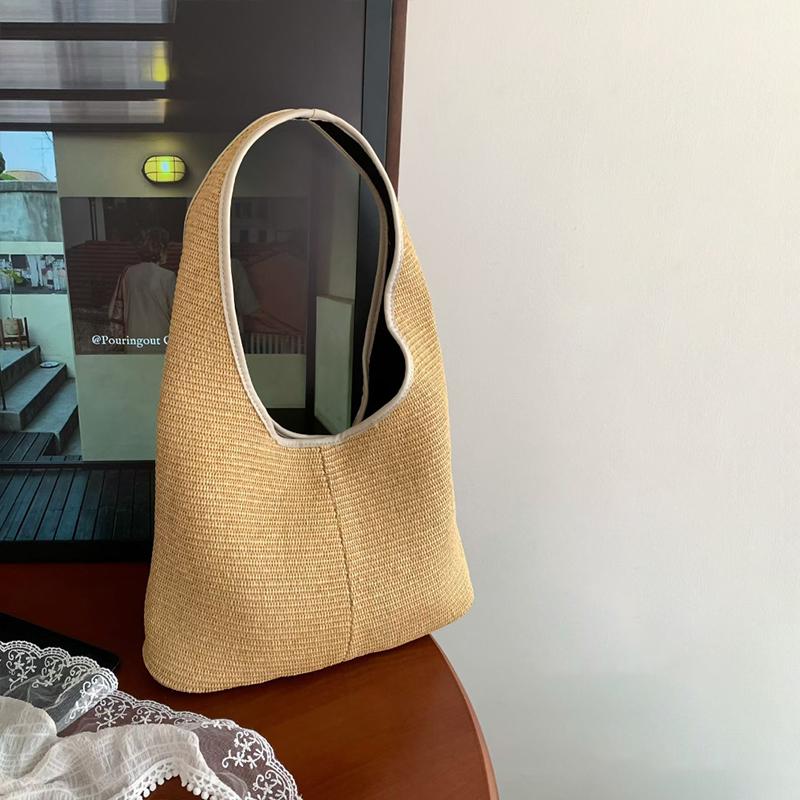 Retro Straw Shoulder Bag Stylish Simple Beach Travel Vacation Tote Bag Women Casual Versatile Handbag Summer New Underarm Bag