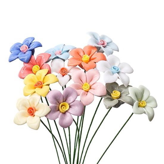 Ručně vyráběná keramická simulace květiny Realistický umělý barevný květ Dekorace Umělá květina se stonkem DIY Dekorace vázy