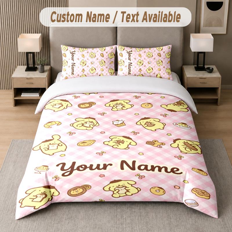 Custom Name Pompompurin 3Pcs Duvet Cover Set Personalized Text Bedding Pillowcases Bedroom