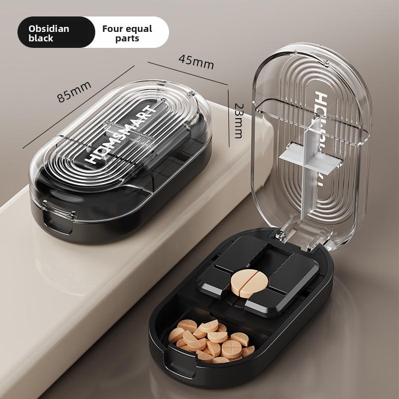 Portable Mini Pill Cutter and Splitter 1/2 1/4 Tablet Cutting Storage Compartment for Vitamin Medication Organizer Pill Box