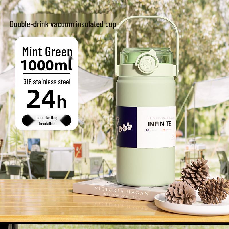 316 Edelstahl Isolierter Doppelnutzungs-Trinkbecher - Große Kapazität Tragbarer Kessel für Studenten