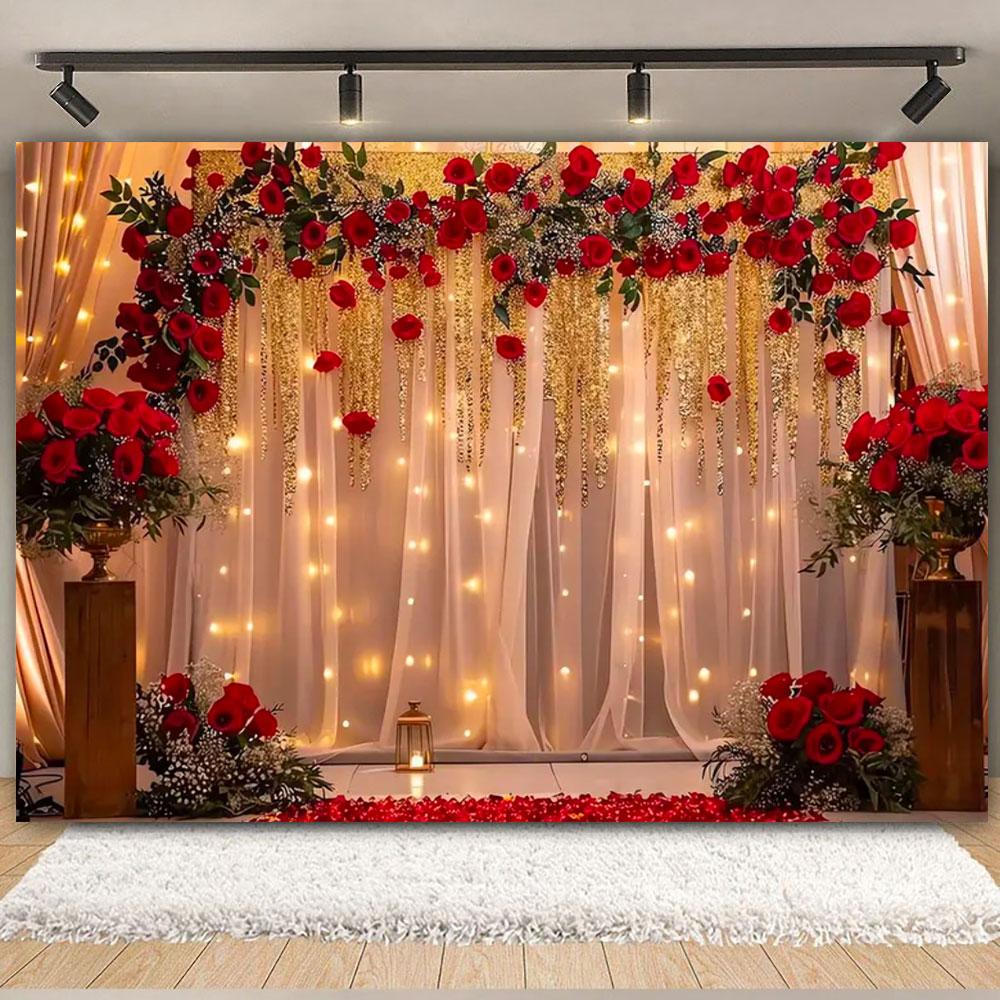 February 14 Valentine's Day Backdrop Romantic Valentine Scenes Red Love Heart Floral Wedding Portrait Photography Background