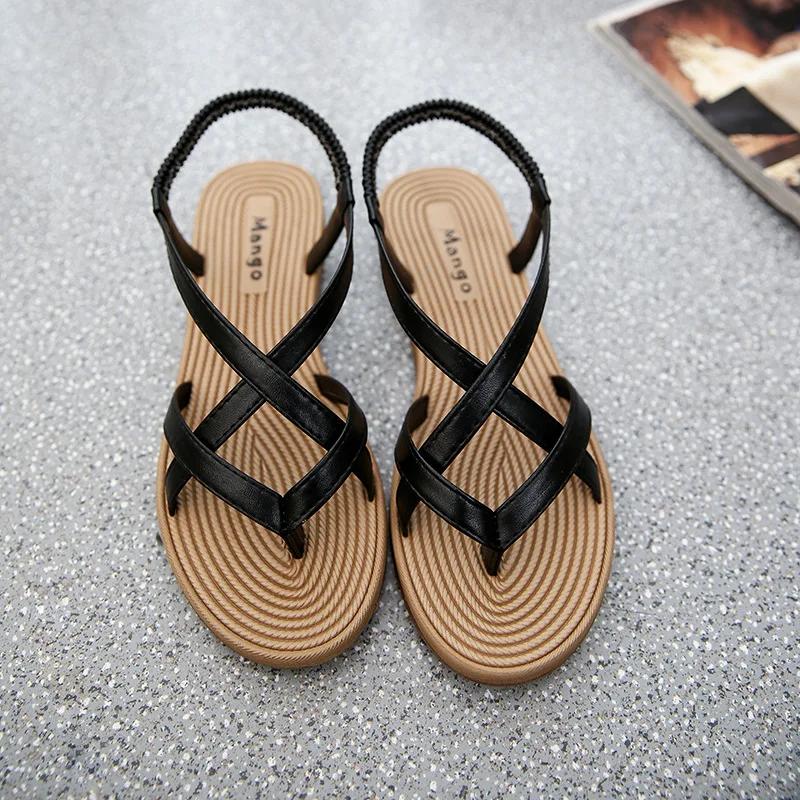 Fashion Summer Shoes Woman Sandals Elastic Flat Sandalias Mujer 2025 Strappy Gladiator Beach Sandals Ladies Flip Flops White