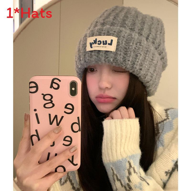 Knitted Beanie Hat For Women With Letters Warm Winter Casual Chic Style