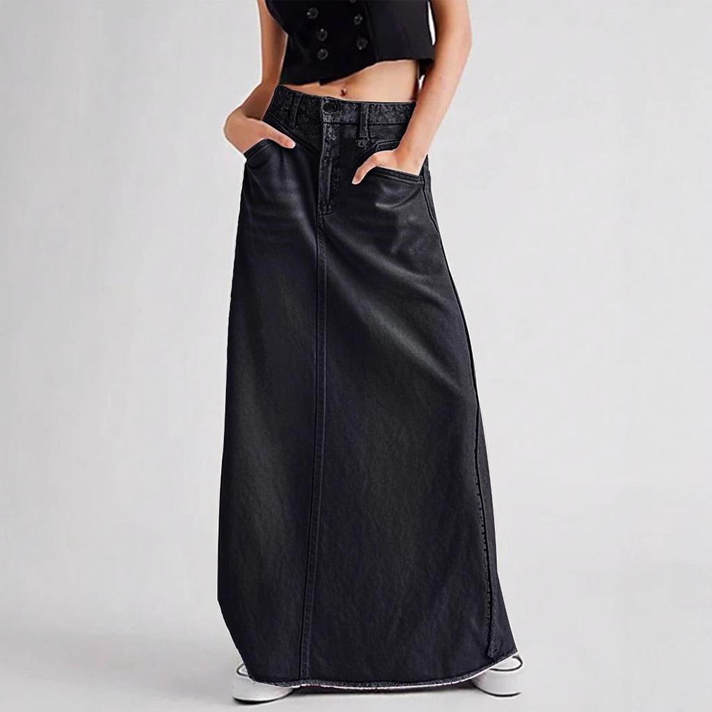 2025 High-Waisted Minimalist Denim A-Line Midi Skirt