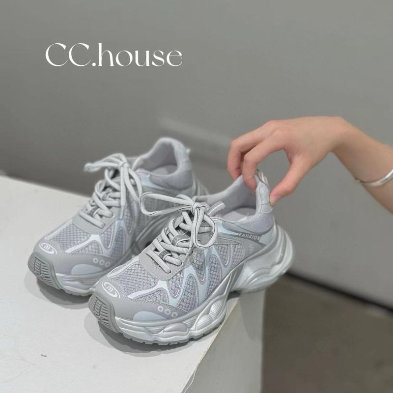 Leather Thick-soled Mesh Breathable Dad Shoes Women's Summer New Color Matching Increases Comfort Casual Shoes Tide