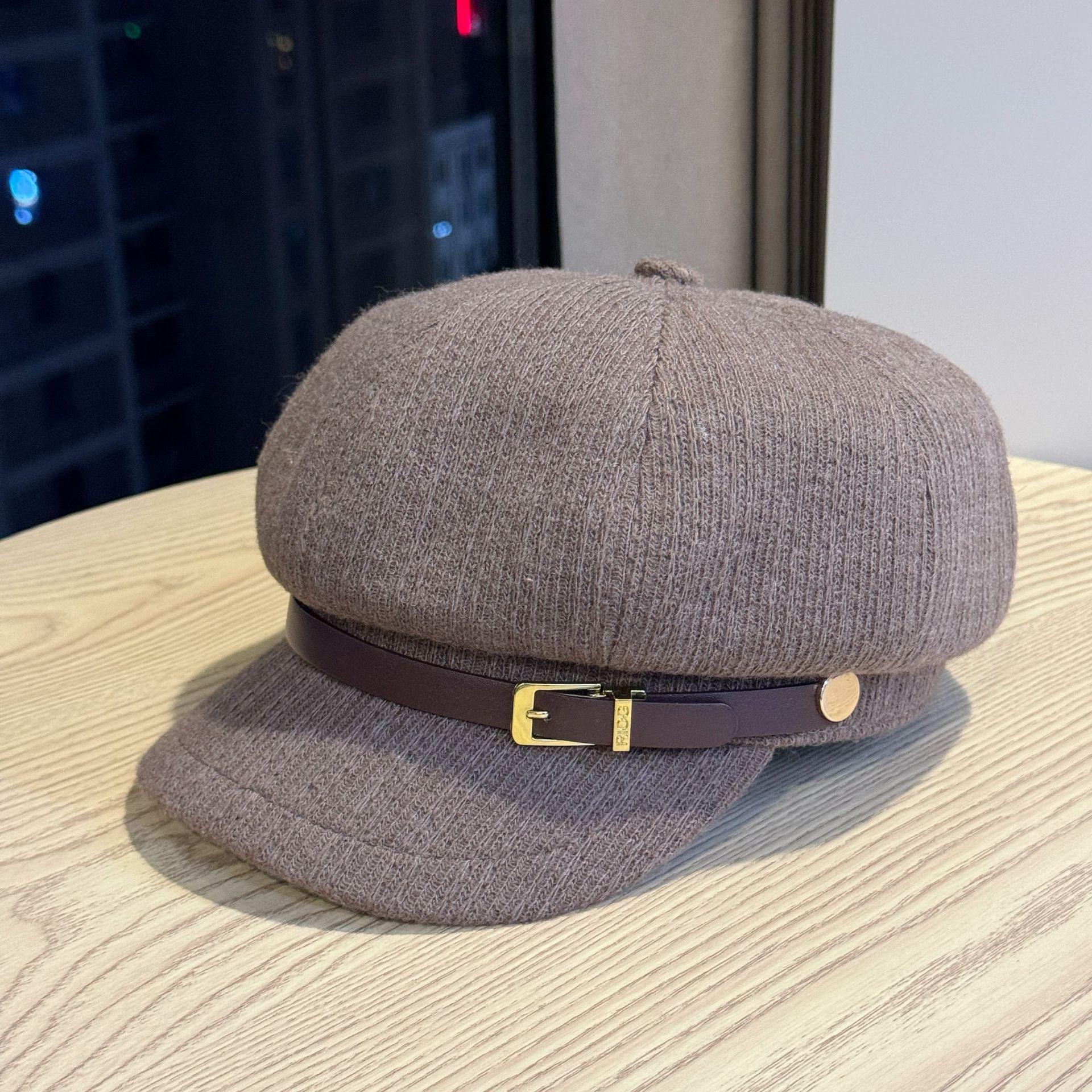 

Новая восьмиугольная шляпа для женщин Модная осенне-зимняя шляпа-берет для большого обхвата головы и маленького лица Подходит для квадратного и круглого лица Adjustable