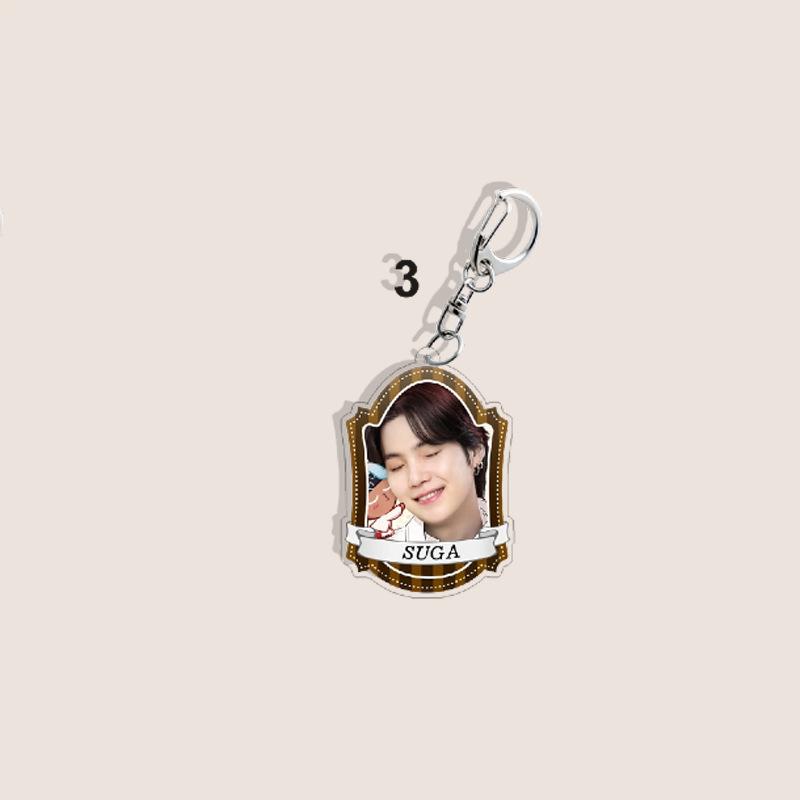 BTS Vintage Frame Acrylic Keychain, Bangtan Boys Photo Keyring with Member Name Banner, Kpop Idol Bag Pendant for ARMY Fans