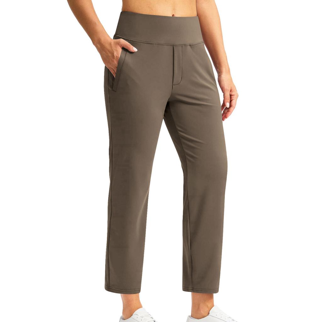 Women Fashion Pocket Yoga Casual Pants Solid Color Stretch Athletic Trousers High Waist Comfortable Fit Lightweight Fabric