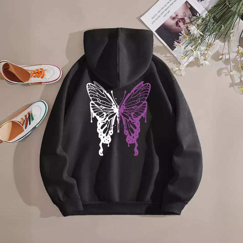 New Shoulder Sleeves Beautiful Butterfly Print Sportswear Women's Creative Fashion Casual Hooded