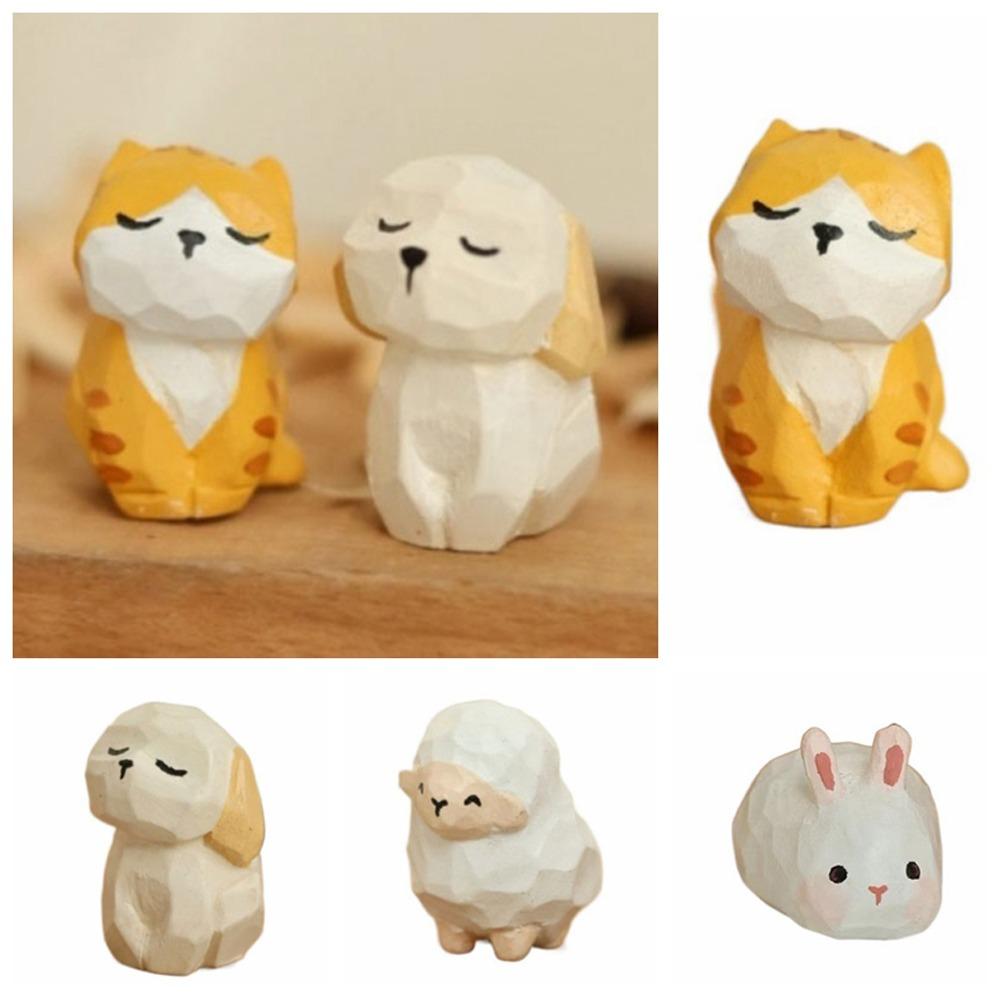 

Dog Animals Ornament Wooden Small Rabbit Model Small Gifts Carving Cat Ornament Desk Decor rabbit