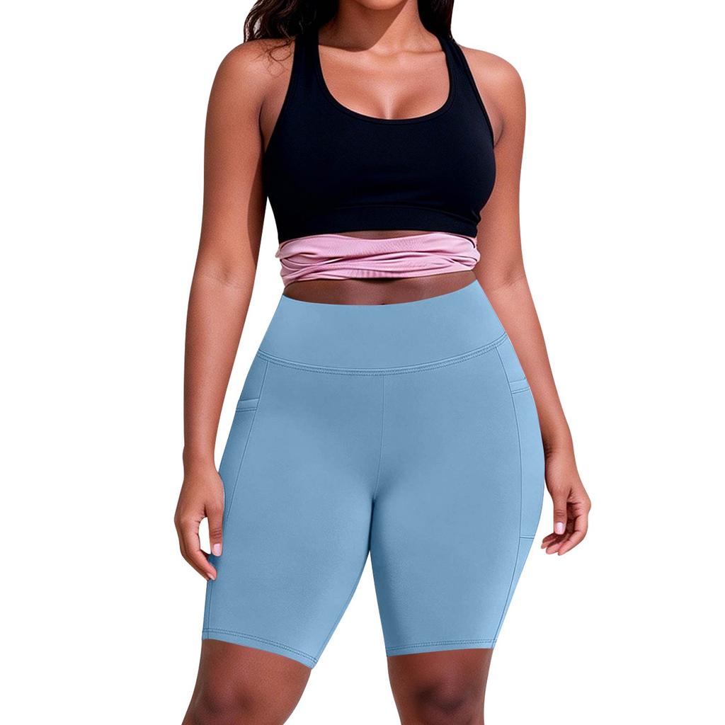 Women's Fashionable Casual Plus Size Pocketed Athletic Leggings With High Waist And Butt-Lifting Effect Cropped To Mid-Thigh Length