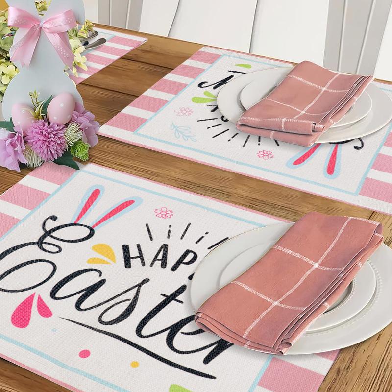 Easter Linen Placemat Cute Rabbit Dining Table Mat Happy Easter Party Decoration Spring Home Kitchen Table Decor Supplies 2025