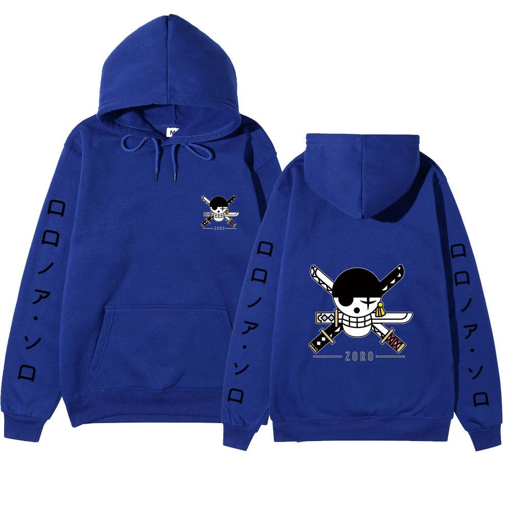 Anime Roronoa Zoro Hoodie, One Piece Pirate Skull Logo Graphic Print Pullover Sweatshirt Long Sleeve Streetwear for Men Women