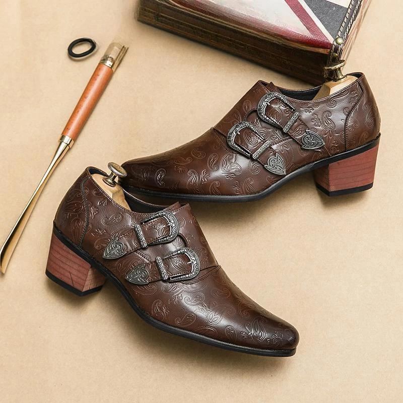 High Heels Men's Formal Shoes Retro Leather Male Loafers Elegant Men Dress Wedding Shoes Casual Business Oxfords Zapatillas