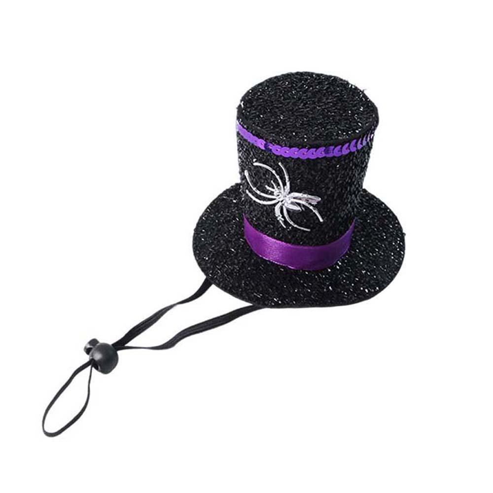 Adjustable Strap Halloween Pet Hat Shiny Sequins Black Feather Dog Cosplay Cap Lightweight Felt Glittery Fabric Cat Top Hat