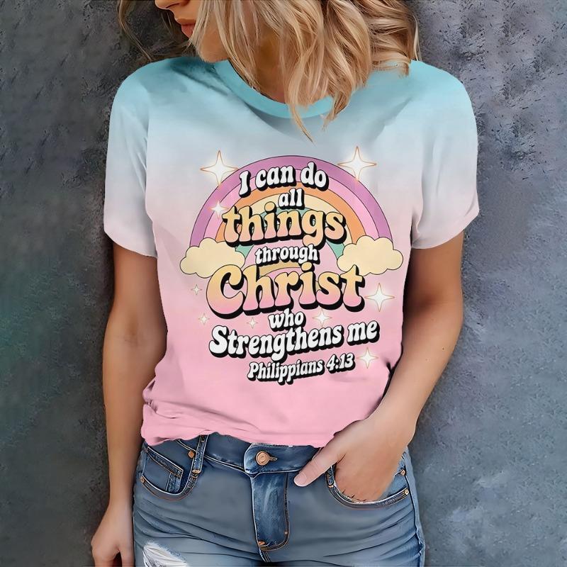 

Women s pink gradient T-shirt, casual daily style round neck short sleeved top S