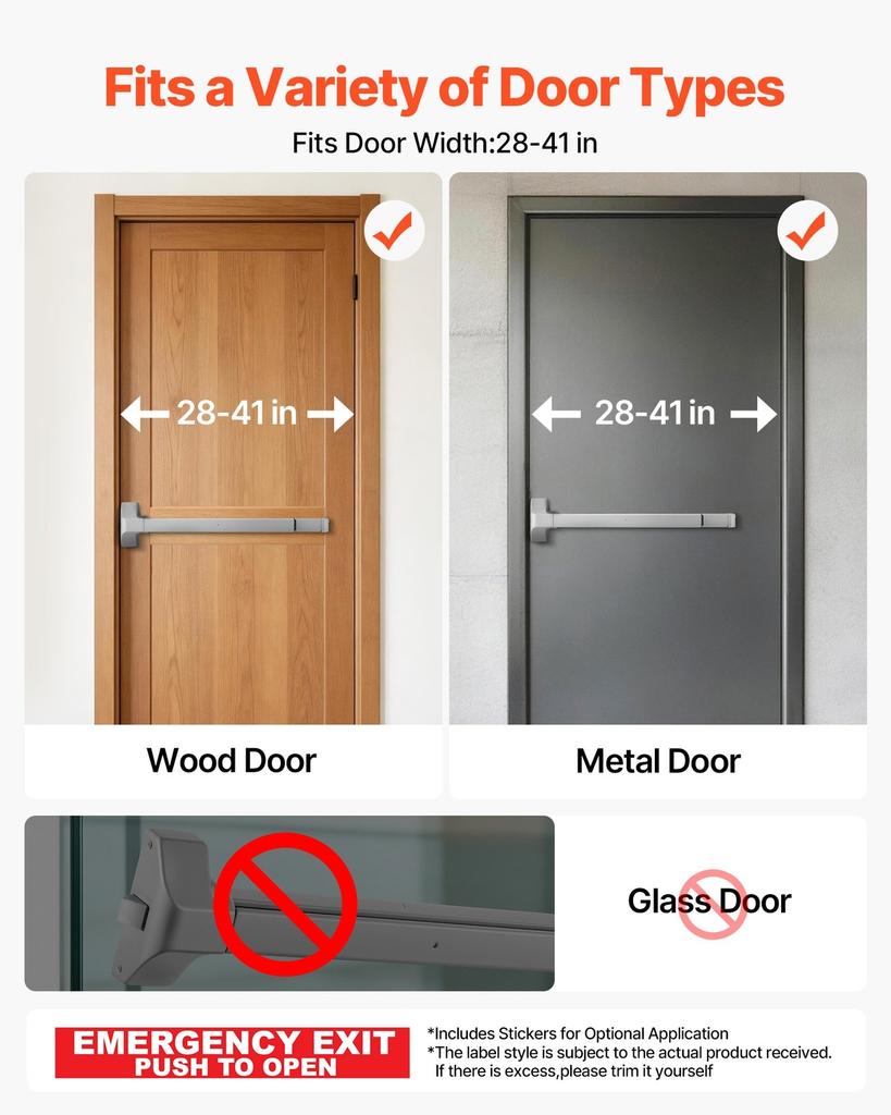 Push Bar Panic Exit Device, 711 Mm Premium Metal Commercial Panic Bar for Exit Doors, Emergency Exit Door Hardware with Warning Sticker, Easy