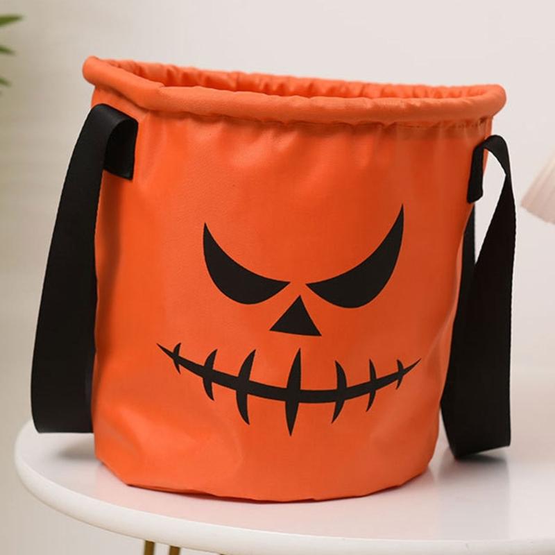 Halloween Candy Basket with LED Light Large Capacity Handle Design Pumpkin Shaped Candy Treat Bags Party Decoration