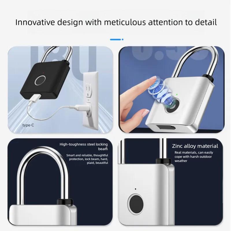 Tuya Smart Fingerprint Padlock Metal Lock with Type-C Charging 11 Fingerprints Capacity for Home Warehouse