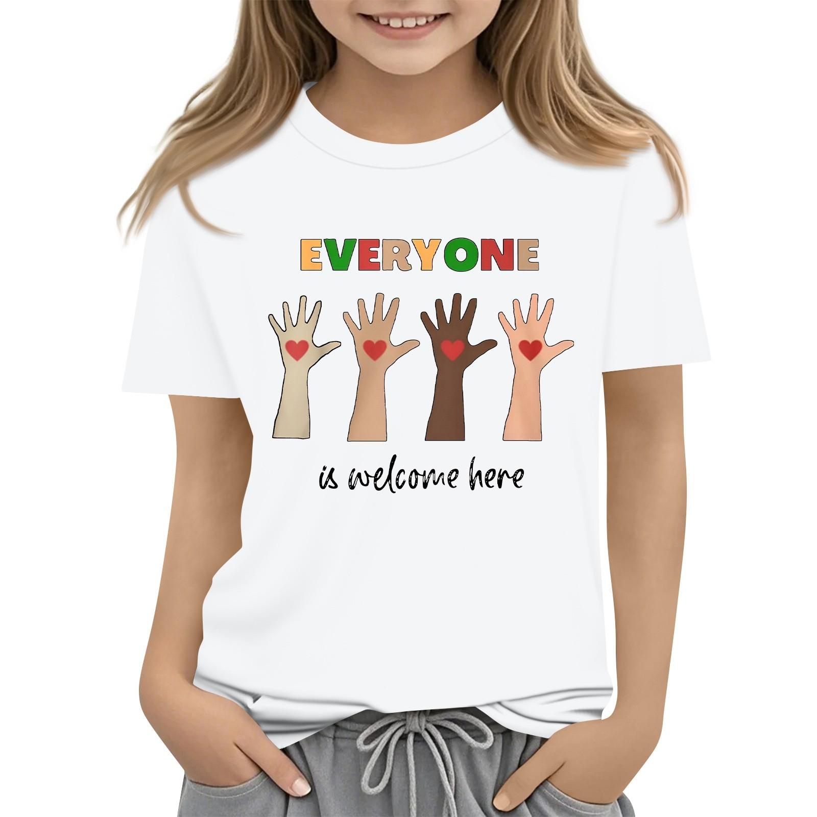 

Children s Printed Short Sleeved Round Neck Casual Comfortable Loose Lightweight Top 160 білий