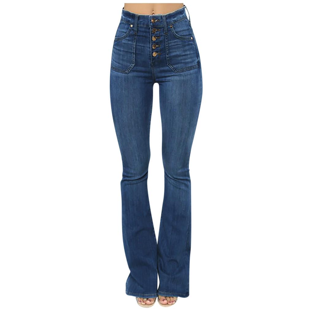 Women Flare Jeans Mid Waist Bell Jeans Stretch Slim Pants Length Jeans