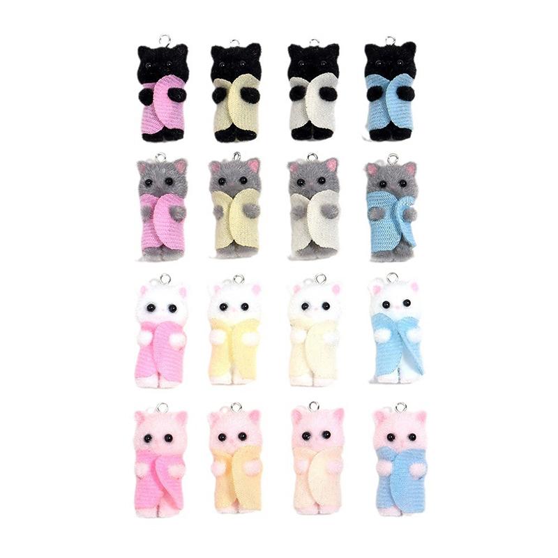 Kawaii 3D Flocking Cat Charm Cute Cartoon Cat Ornament Earring Keychain Pendant Accessories Diy Crafts Jewelry Make