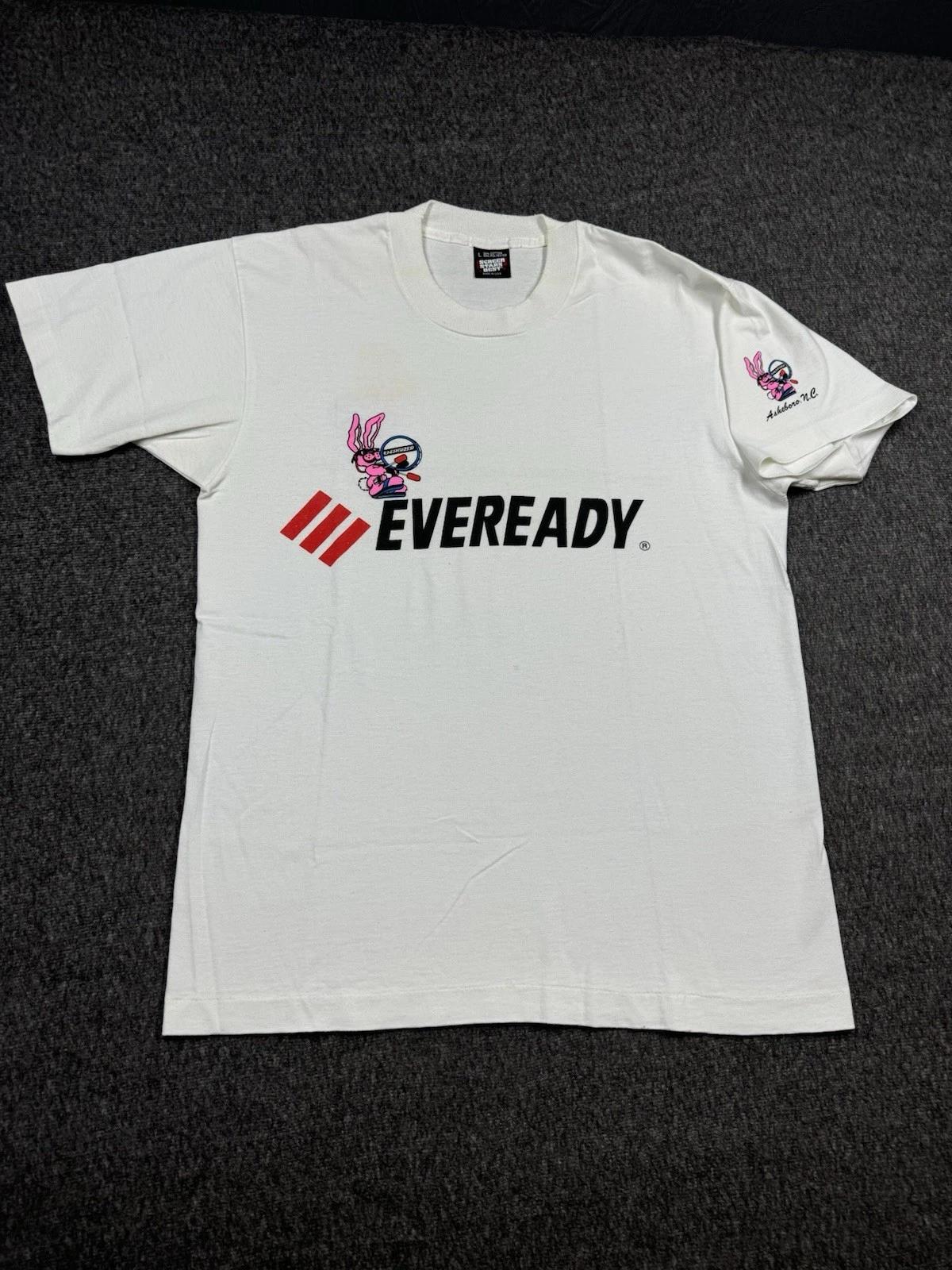 

Screen Stars Mens T Shirt L White Energizer Batteries Double Sided Asheboro NC XL