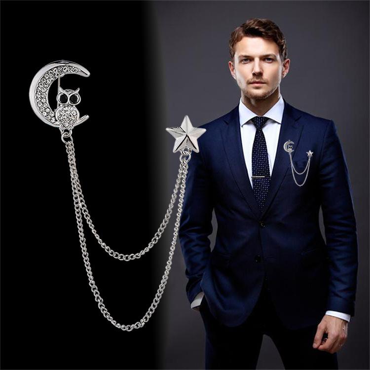 Men's Fashion Suit Brooch Simple Diamond Tassel Metal Wedding Dress Suit Brooch Collar Pin
