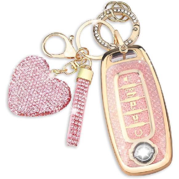 QBUC Key Fob Cover For Nissan With Heart Keychain, Car Key Fob Protector For Women, 5 Buttons Key Case Compatible With 2024 2025 Pathfinder Rogue,