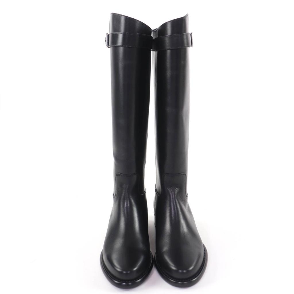 Excellent LOUIS VUITTON Knee-high boots LV logo leather black leather Women 36 Used