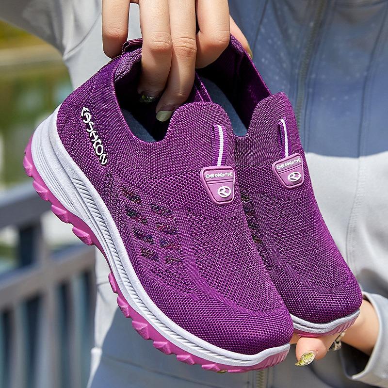 Shoes women's summer fly-woven single shoes women's shoes soft soles are not tired, one pedal mother shoes casual shoes elderly shoes